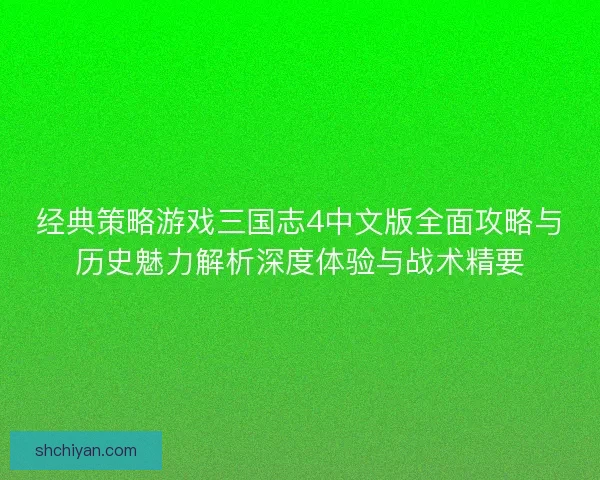 经典策略游戏三国志4中文版全面攻略与历史魅力解析深度体验与战术精要