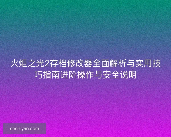 火炬之光2存档修改器全面解析与实用技巧指南进阶操作与安全说明